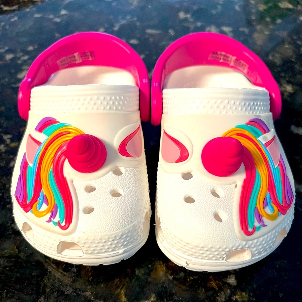 Girls unicorn crocs size 5